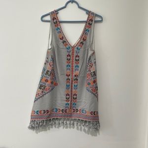 Anthropologie Stitched Gray Tassel Dress